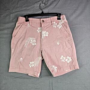 Denali Chino Shorts Men's 30 Light Pink White Hawaiian Floral Print 8" Inseam